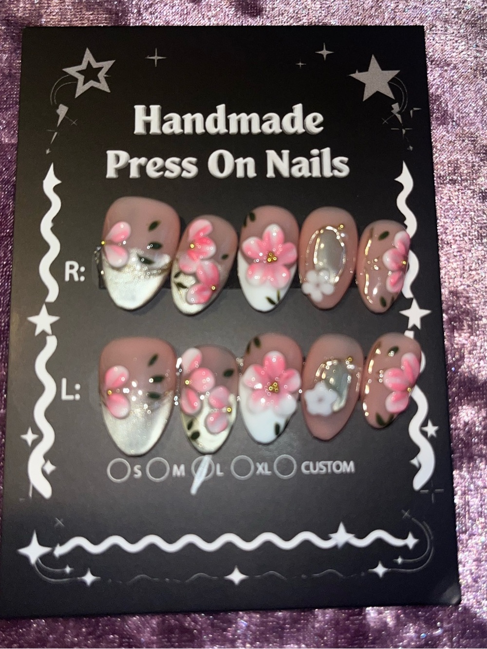Handmade Pink Floral Press-On Nails